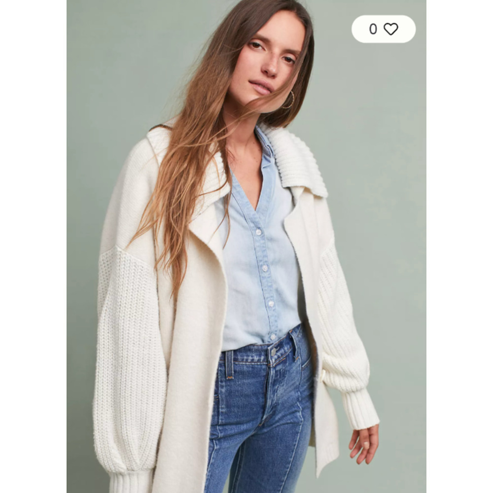 Anthropologie Alpaca Wool Sleeping On Snow Elspeth Longline Cardigan XS Collared - Picture 1 of 10